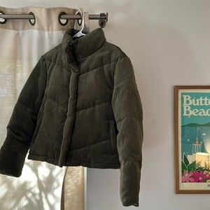 Cisono Corduroy Puffer Jacket Olive Green Size Small